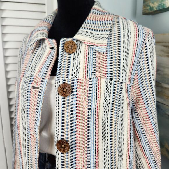 Draper’s & Damon’s 100% Cotton Jacket Textured Weave Wooden Floral Buttons Large - Picture 1 of 9